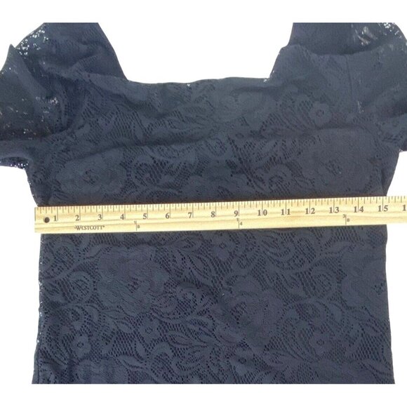 Witchy Boho Chic Black Lace Bell Sleeve Scooped Back Stretch Womens Top Medium - Picture 5 of 10